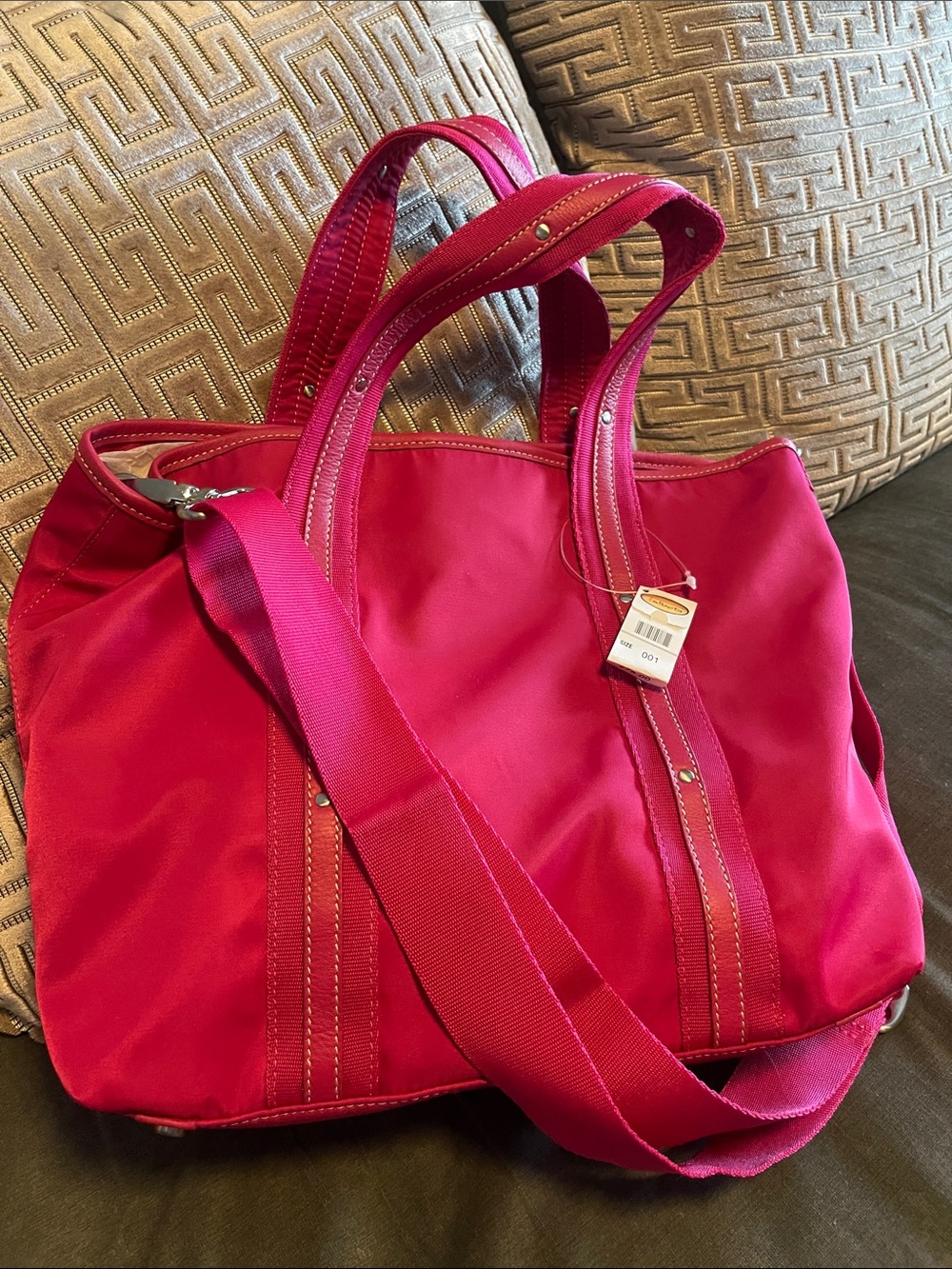 Talbots Fuchsia Tote with Dual Handles and Crossbody Strap